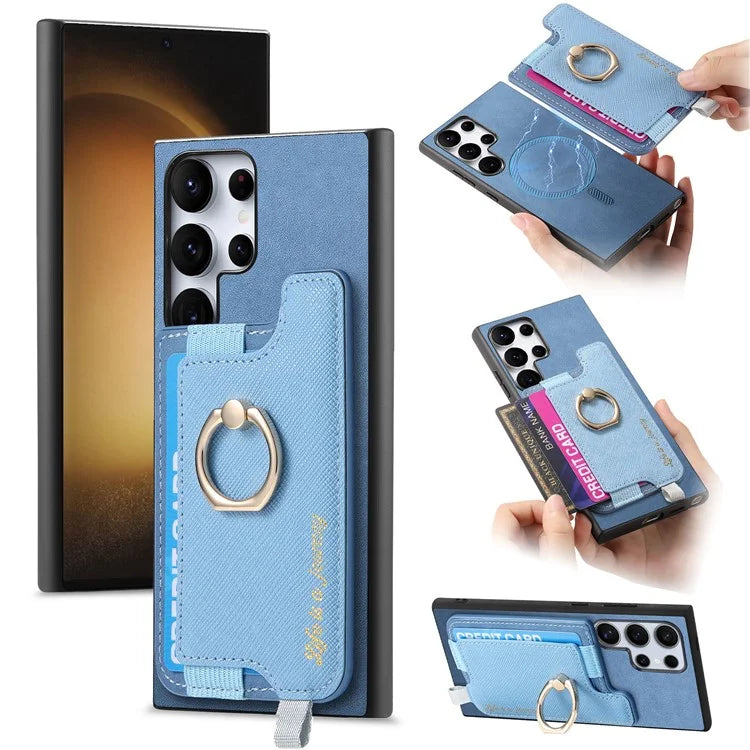 B5 For Samsung	Galaxy S23 Ultra Case 2-in-1 Magnetic Detachable Card Holder Leather+TPU Phone Cover