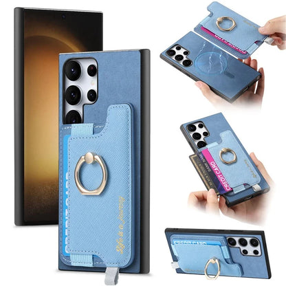 B5 For Samsung	Galaxy S23 Ultra Case 2-in-1 Magnetic Detachable Card Holder Leather+TPU Phone Cover