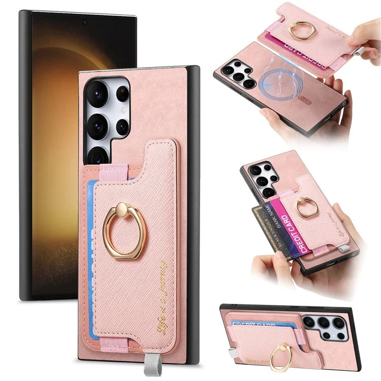 B5 For Samsung	Galaxy S23 Ultra Case 2-in-1 Magnetic Detachable Card Holder Leather+TPU Phone Cover