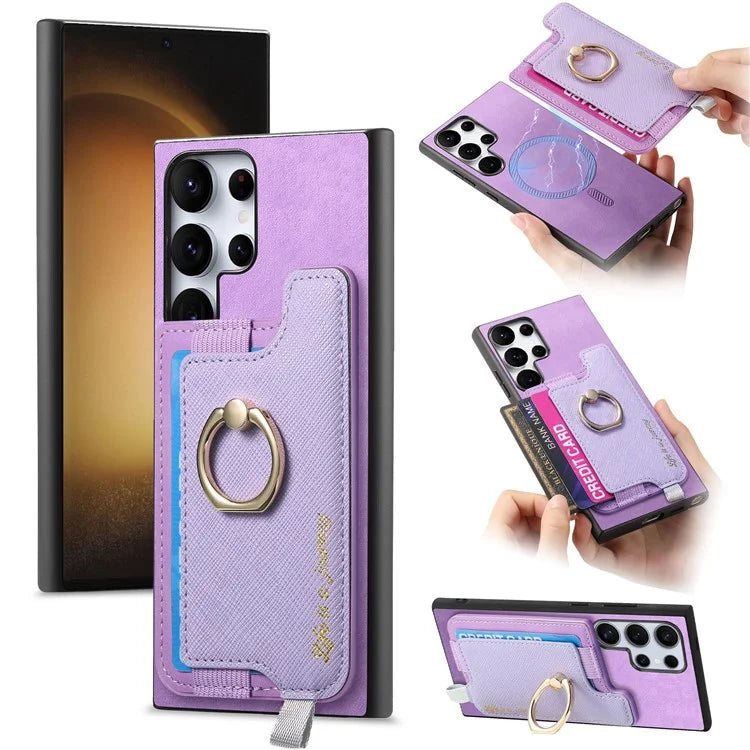 B5 For Samsung	Galaxy S23 Ultra Case 2-in-1 Magnetic Detachable Card Holder Leather+TPU Phone Cover