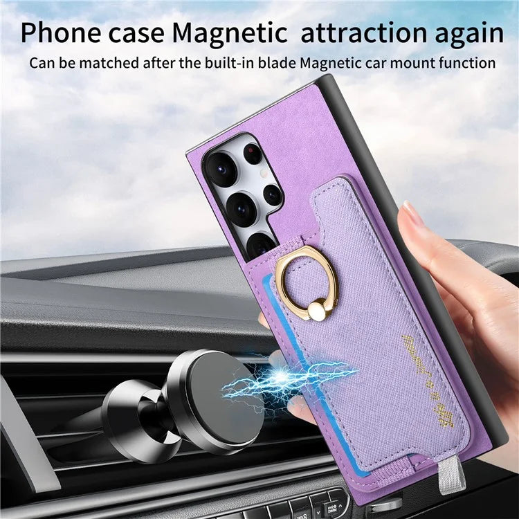 B5 For Samsung	Galaxy S23 Ultra Case 2-in-1 Magnetic Detachable Card Holder Leather+TPU Phone Cover