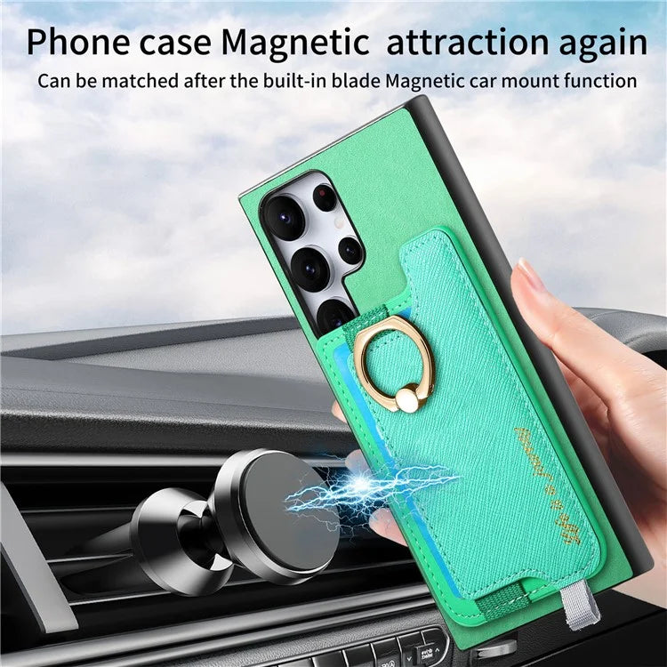B5 For Samsung	Galaxy S23 Ultra Case 2-in-1 Magnetic Detachable Card Holder Leather+TPU Phone Cover