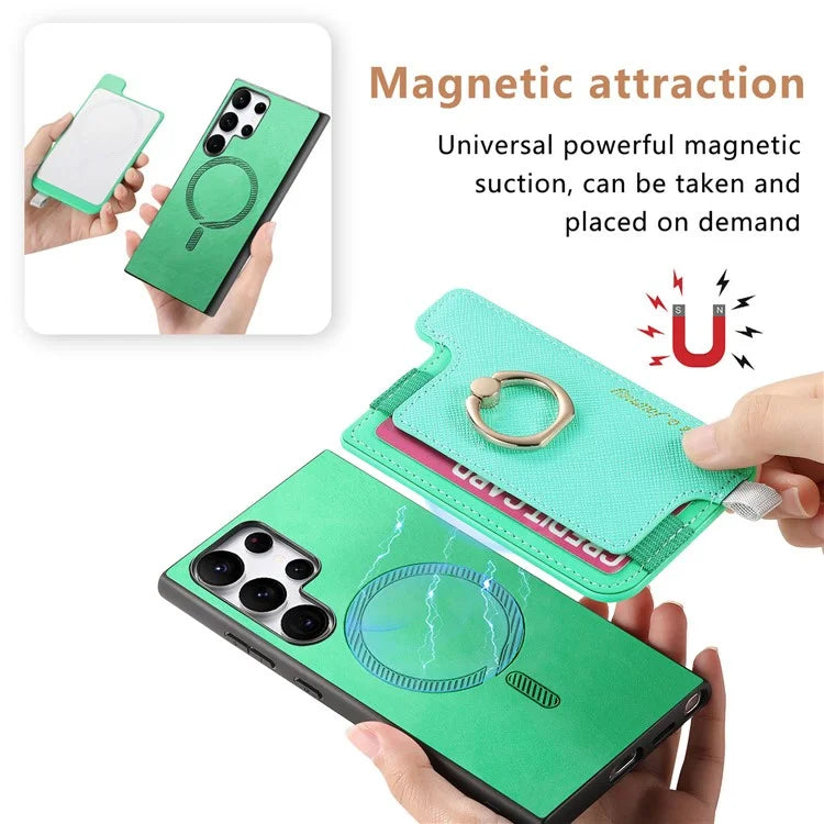 B5 For Samsung	Galaxy S23 Ultra Case 2-in-1 Magnetic Detachable Card Holder Leather+TPU Phone Cover