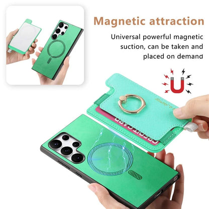 B5 For Samsung	Galaxy S23 Ultra Case 2-in-1 Magnetic Detachable Card Holder Leather+TPU Phone Cover