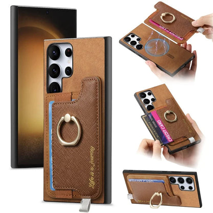 B5 For Samsung	Galaxy S23 Ultra Case 2-in-1 Magnetic Detachable Card Holder Leather+TPU Phone Cover