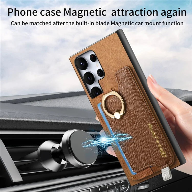 B5 For Samsung	Galaxy S23 Ultra Case 2-in-1 Magnetic Detachable Card Holder Leather+TPU Phone Cover