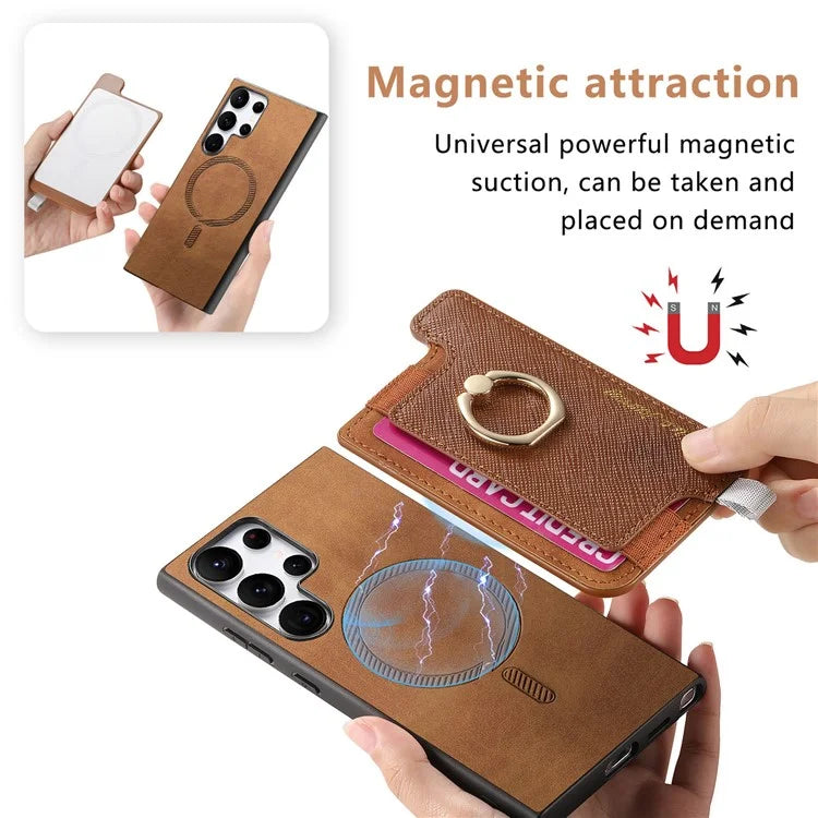 B5 For Samsung	Galaxy S23 Ultra Case 2-in-1 Magnetic Detachable Card Holder Leather+TPU Phone Cover