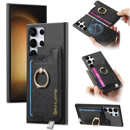 B5 For Samsung	Galaxy S23 Ultra Case 2-in-1 Magnetic Detachable Card Holder Leather+TPU Phone Cover