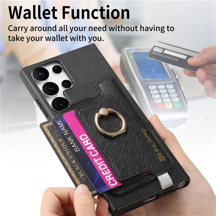 B5 For Samsung	Galaxy S23 Ultra Case 2-in-1 Magnetic Detachable Card Holder Leather+TPU Phone Cover