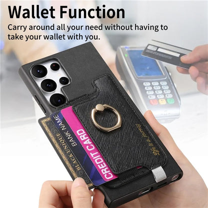 B5 For Samsung	Galaxy S23 Ultra Case 2-in-1 Magnetic Detachable Card Holder Leather+TPU Phone Cover