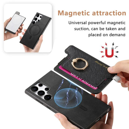 B5 For Samsung	Galaxy S23 Ultra Case 2-in-1 Magnetic Detachable Card Holder Leather+TPU Phone Cover