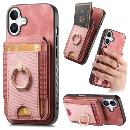 D14 For iPhone 16 Case Vertical Flip Card Holder Ring Holder Kickstand Anti-Fall Cover