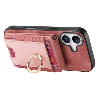 D14 For iPhone 16 Case Vertical Flip Card Holder Ring Holder Kickstand Anti-Fall Cover