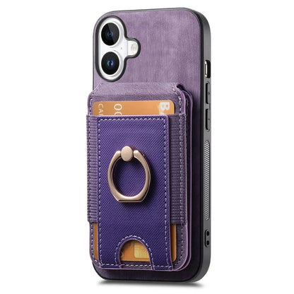 D14 For iPhone 16 Case Vertical Flip Card Holder Ring Holder Kickstand Anti-Fall Cover