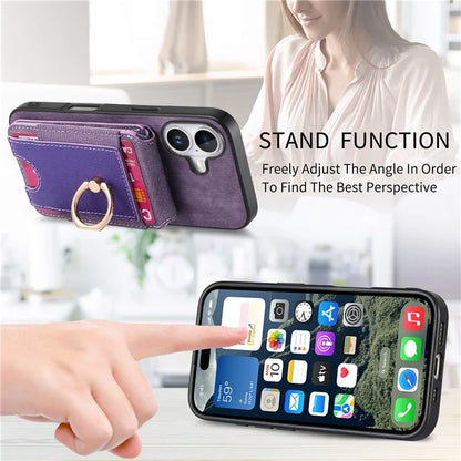 D14 For iPhone 16 Case Vertical Flip Card Holder Ring Holder Kickstand Anti-Fall Cover