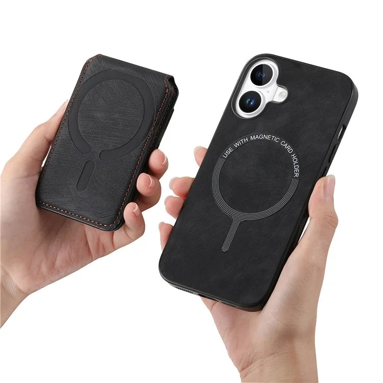 D14 For iPhone 16 Case Vertical Flip Card Holder Ring Holder Kickstand Anti-Fall Cover