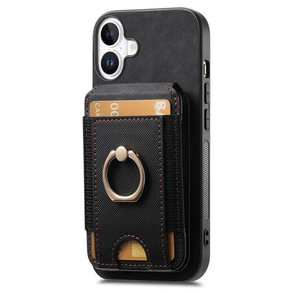 D14 For iPhone 16 Case Vertical Flip Card Holder Ring Holder Kickstand Anti-Fall Cover