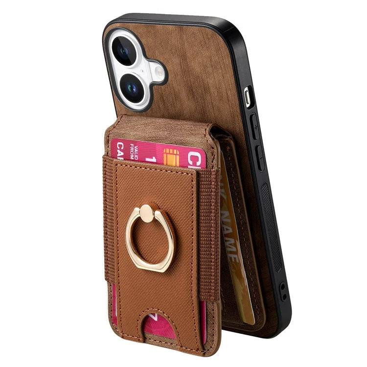 D14 For iPhone 16 Case Vertical Flip Card Holder Ring Holder Kickstand Anti-Fall Cover