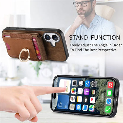 D14 For iPhone 16 Case Vertical Flip Card Holder Ring Holder Kickstand Anti-Fall Cover