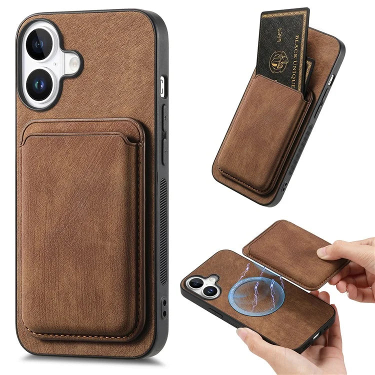 D12 For iPhone 16 Case Leather+TPU Retro Phone Cover with Detachable Card Slot