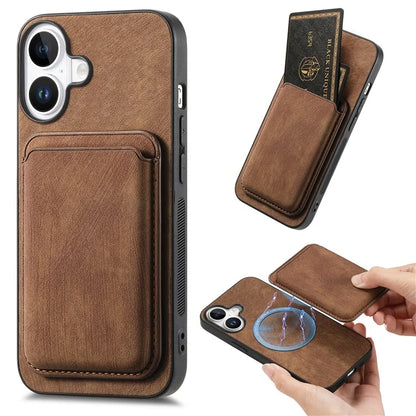 D12 For iPhone 16 Case Leather+TPU Retro Phone Cover with Detachable Card Slot