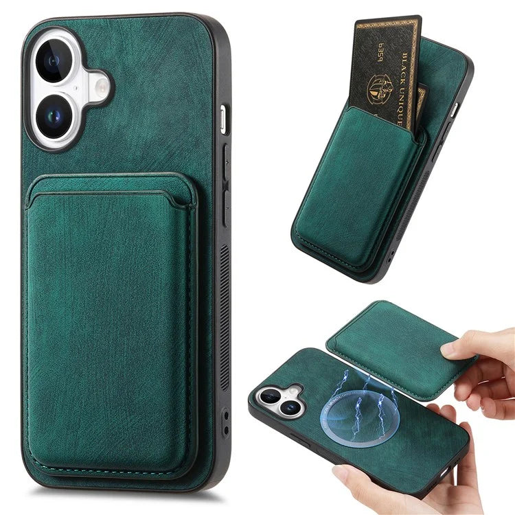 D12 For iPhone 16 Case Leather+TPU Retro Phone Cover with Detachable Card Slot