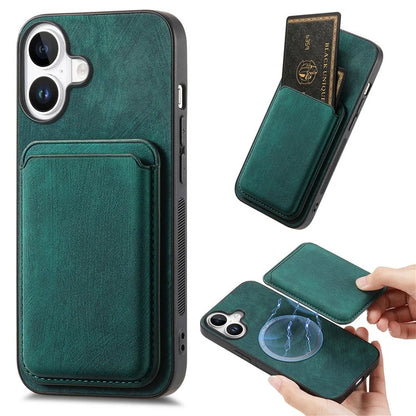 D12 For iPhone 16 Case Leather+TPU Retro Phone Cover with Detachable Card Slot