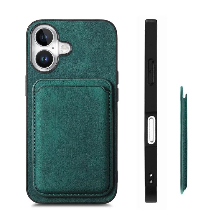 D12 For iPhone 16 Case Leather+TPU Retro Phone Cover with Detachable Card Slot