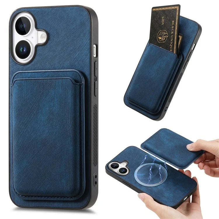 D12 For iPhone 16 Case Leather+TPU Retro Phone Cover with Detachable Card Slot