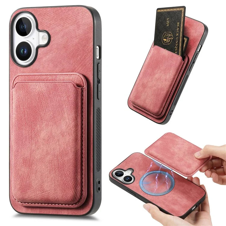 D12 For iPhone 16 Case Leather+TPU Retro Phone Cover with Detachable Card Slot