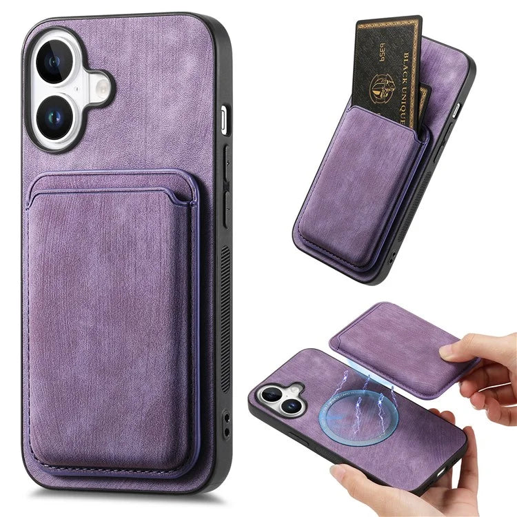 D12 For iPhone 16 Case Leather+TPU Retro Phone Cover with Detachable Card Slot