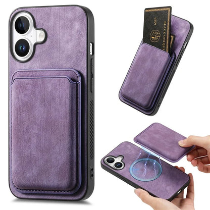 D12 For iPhone 16 Case Leather+TPU Retro Phone Cover with Detachable Card Slot
