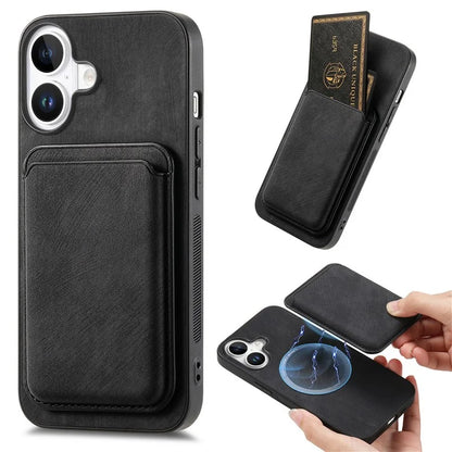 D12 For iPhone 16 Case Leather+TPU Retro Phone Cover with Detachable Card Slot
