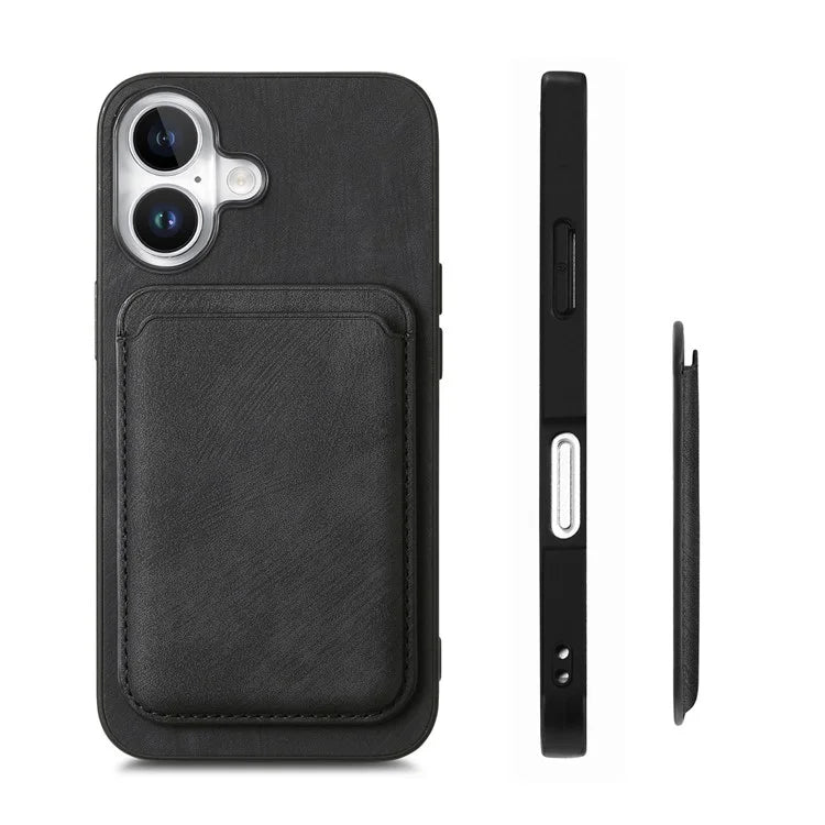 D12 For iPhone 16 Case Leather+TPU Retro Phone Cover with Detachable Card Slot