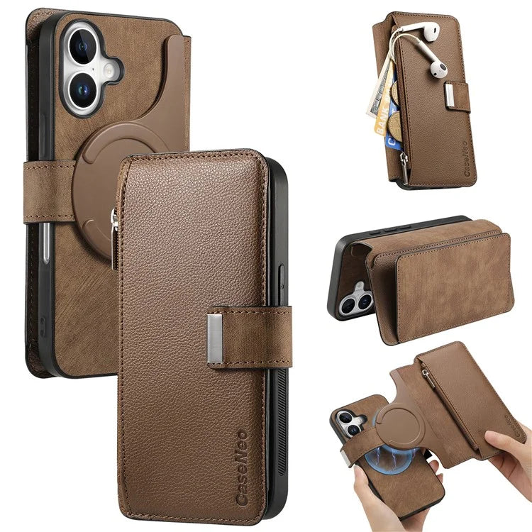CASENEO MW-02 For iPhone 16 Leather Case Detachable Magnetic Phone Cover