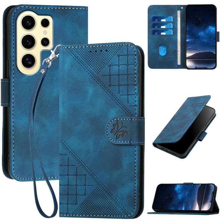 YX0080 For Samsung Galaxy S24 Ultra Case Butterfly Imprint Leather Wallet Phone Cover