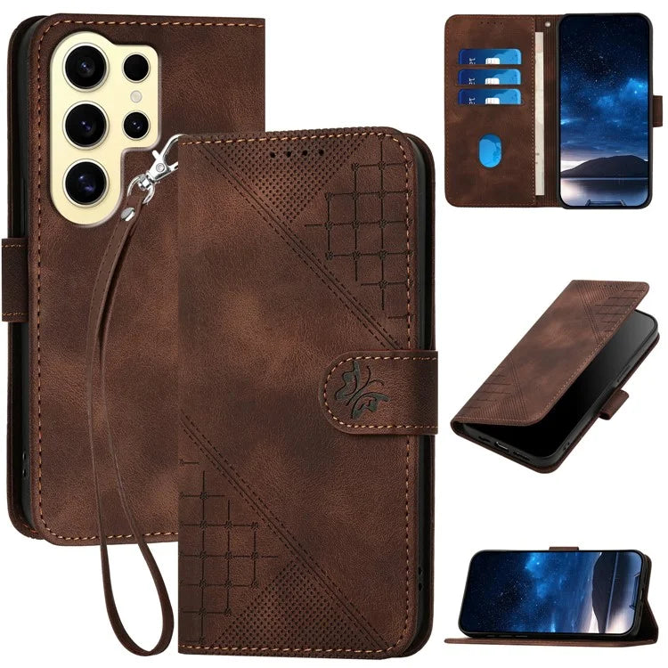 YX0080 For Samsung Galaxy S24 Ultra Case Butterfly Imprint Leather Wallet Phone Cover