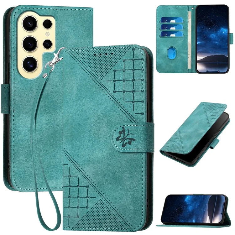 YX0080 For Samsung Galaxy S24 Ultra Case Butterfly Imprint Leather Wallet Phone Cover