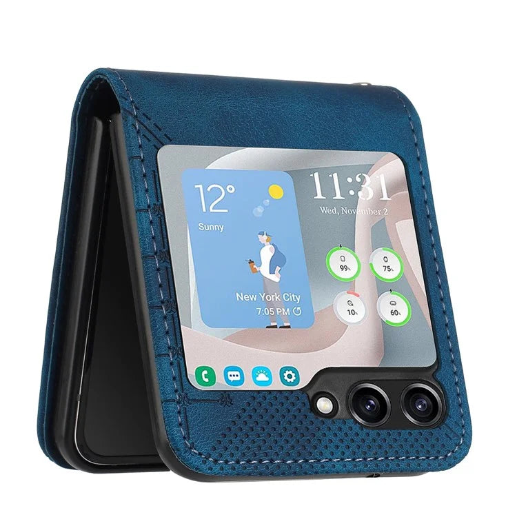 YX0080 For Samsung Galaxy Z Flip5 5G Case Imprint PU Leather Phone Cover
