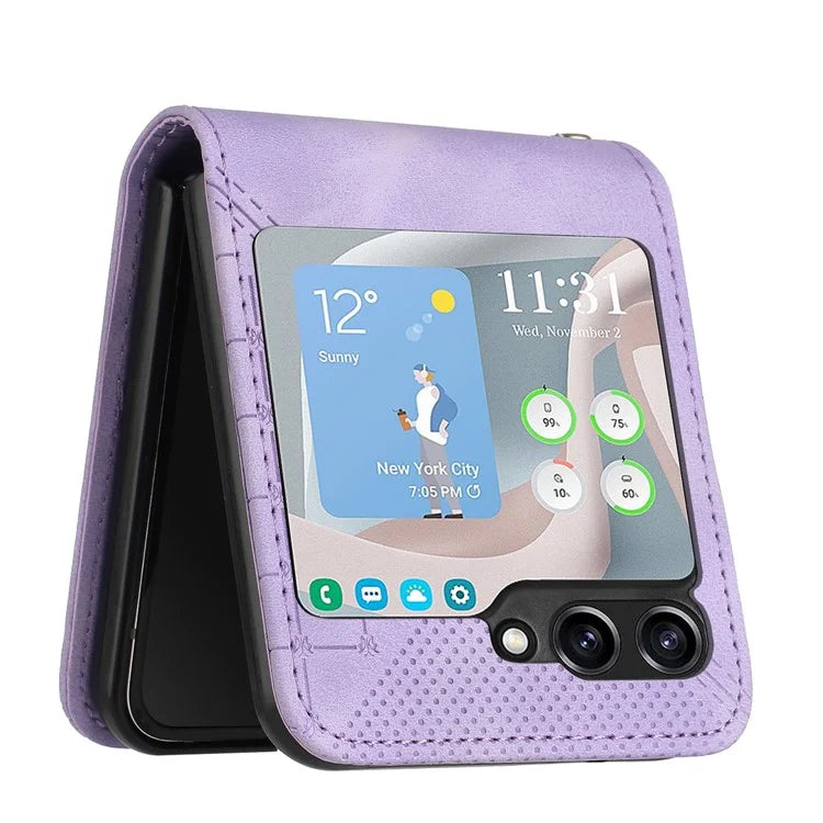 YX0080 For Samsung Galaxy Z Flip5 5G Case Imprint PU Leather Phone Cover