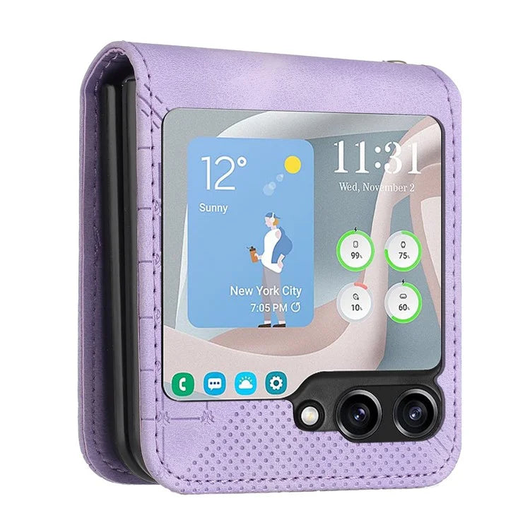 YX0080 For Samsung Galaxy Z Flip6 5G Case Imprint PU Leather Phone Cover