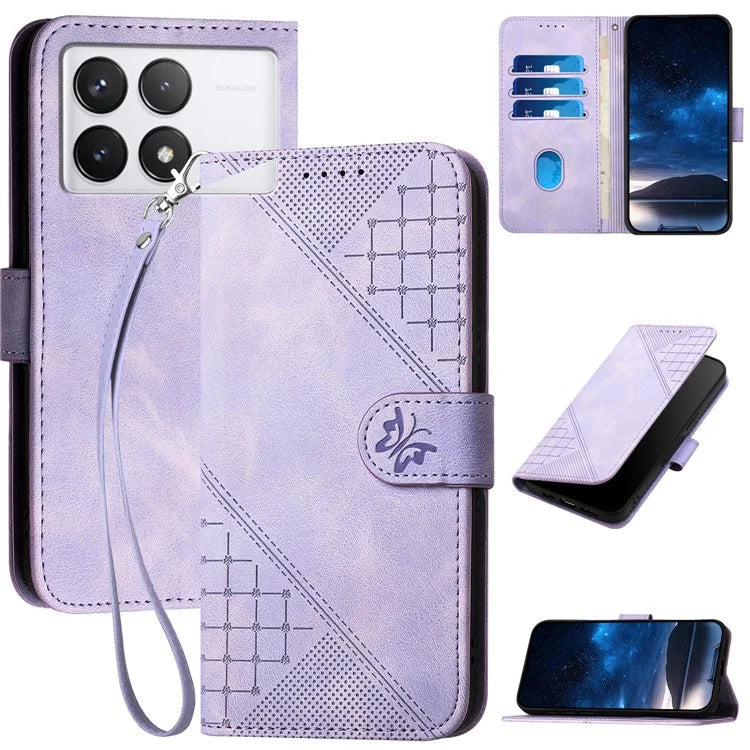 YX0080 For Xiaomi Poco X6 Pro 5G / Redmi K70E 5G Case Butterfly Imprint Leather Wallet Phone Cover