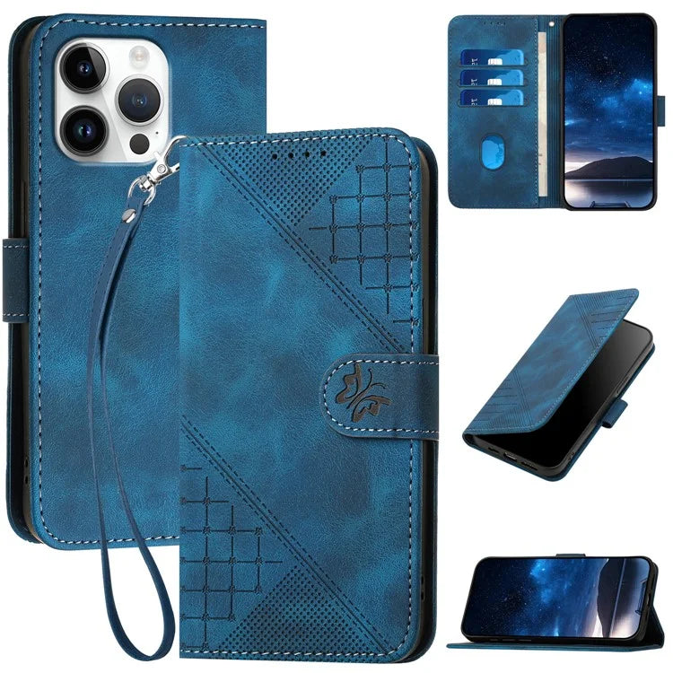 YX0080 For iPhone 16 Pro Max Case Butterfly Imprint Leather Wallet Phone Cover