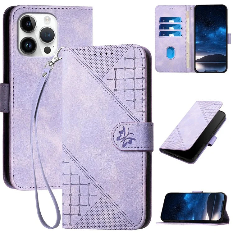 YX0080 For iPhone 16 Pro Max Case Butterfly Imprint Leather Wallet Phone Cover