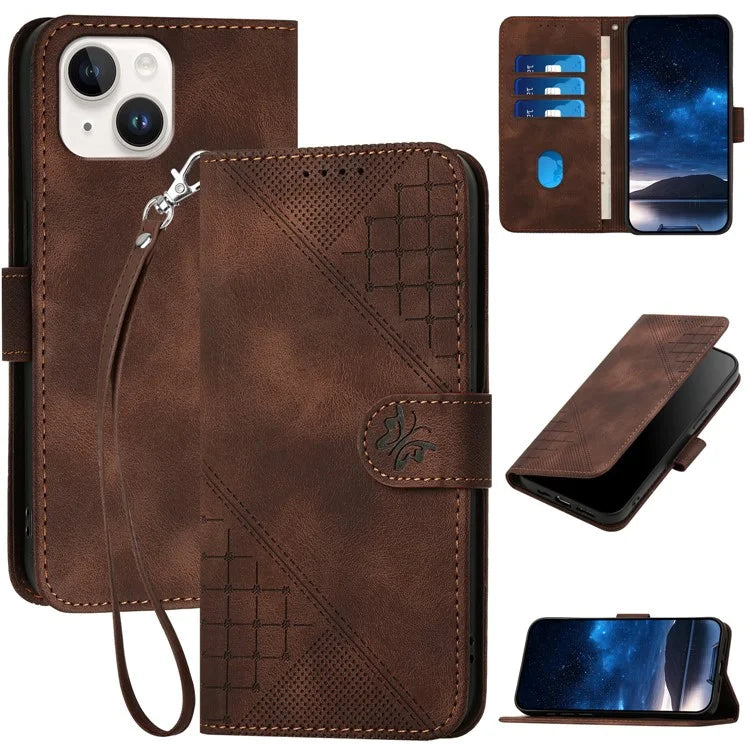 YX0080 For iPhone 15 Case Butterfly Imprint Leather Wallet Phone Cover