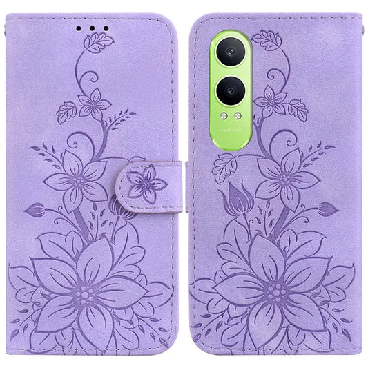 For OnePlus Nord CE4 Lite 5G Case Lily Flower Imprint Leather Phone Cover with Stand