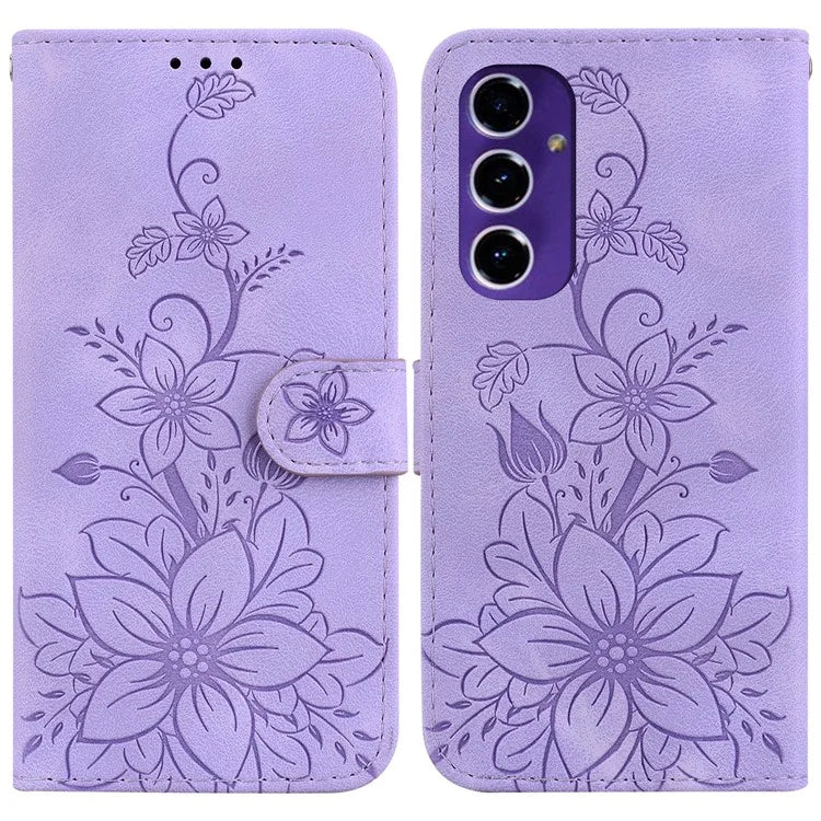 For Samsung Galaxy A16 5G Case Lily Flower Imprint Leather Phone Cover with Stand