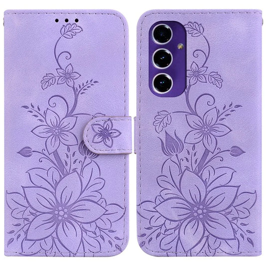 For Samsung Galaxy A16 5G Case Lily Flower Imprint Leather Phone Cover with Stand
