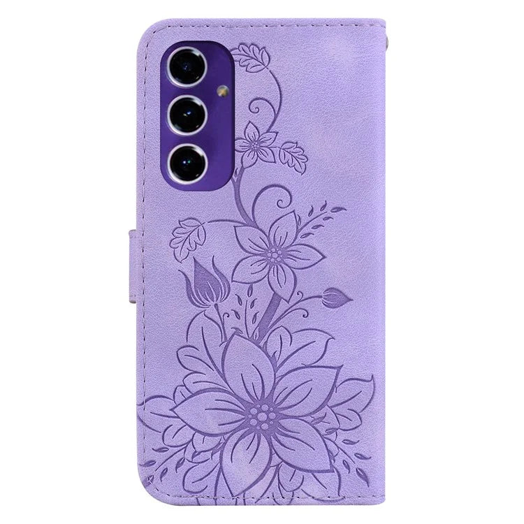 For Samsung Galaxy A16 5G Case Lily Flower Imprint Leather Phone Cover with Stand