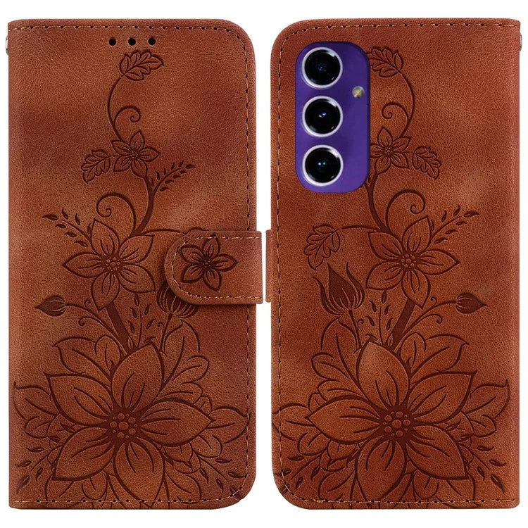 For Samsung Galaxy A16 5G Case Lily Flower Imprint Leather Phone Cover with Stand